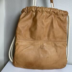 Jud TLV Leather Drawstring Backpack Made in Tel-Aviv Brown Soft